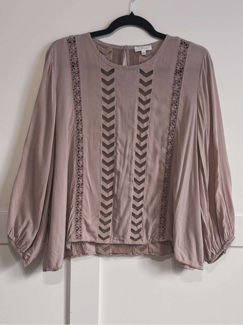 Wilfred Boho Dusty Mauve Lace-Trim Flowy Peasant Blouse M